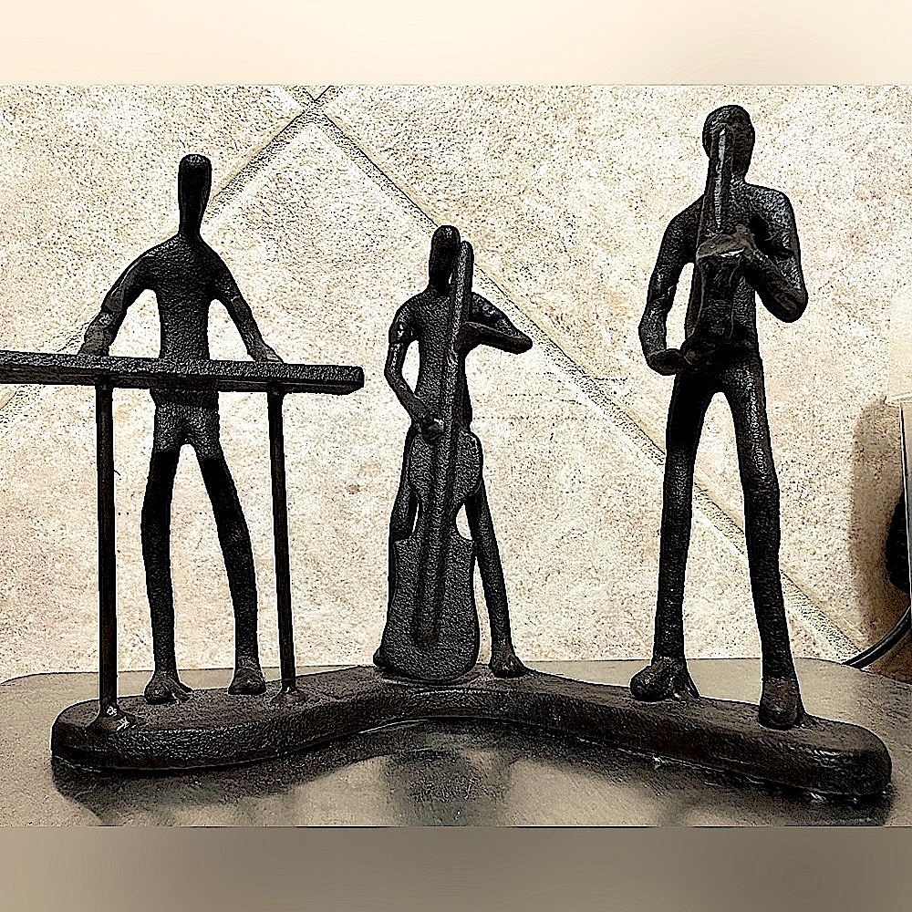 Metal 3 piece jazz band rustic deco sculpture. Art